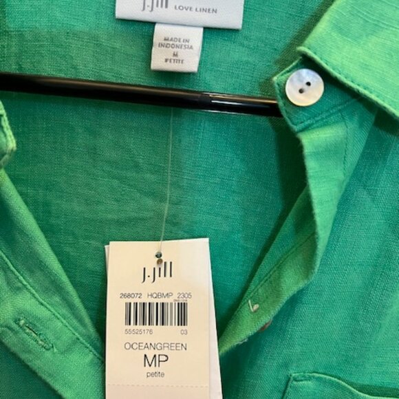 J. Jill Love Linen Shirt Dress Ocean Green Button Down Midi, Size M, NEW - Picture 10 of 12